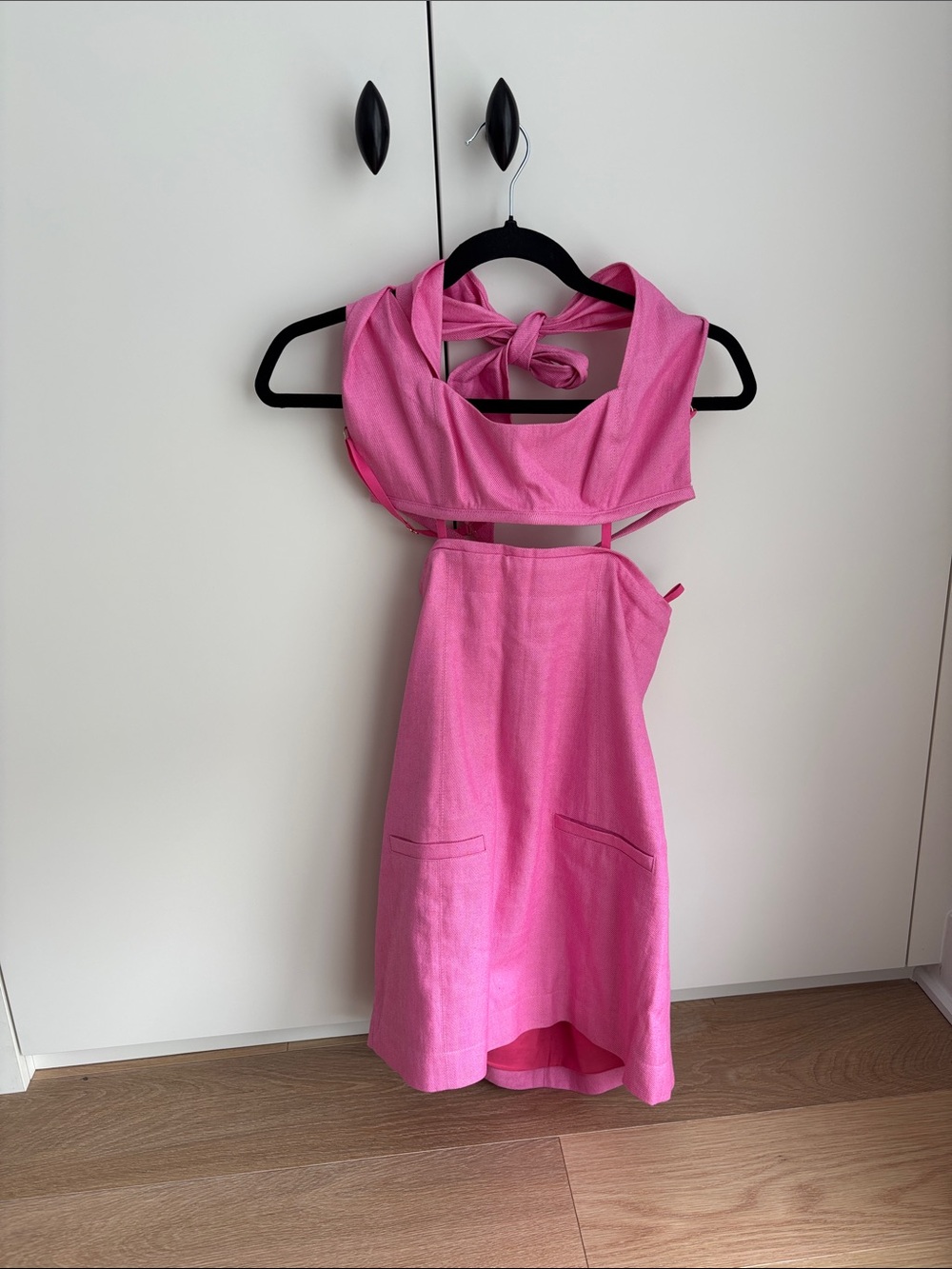 Jacquemus Pink Halter Mini Dress with Cutout Waist